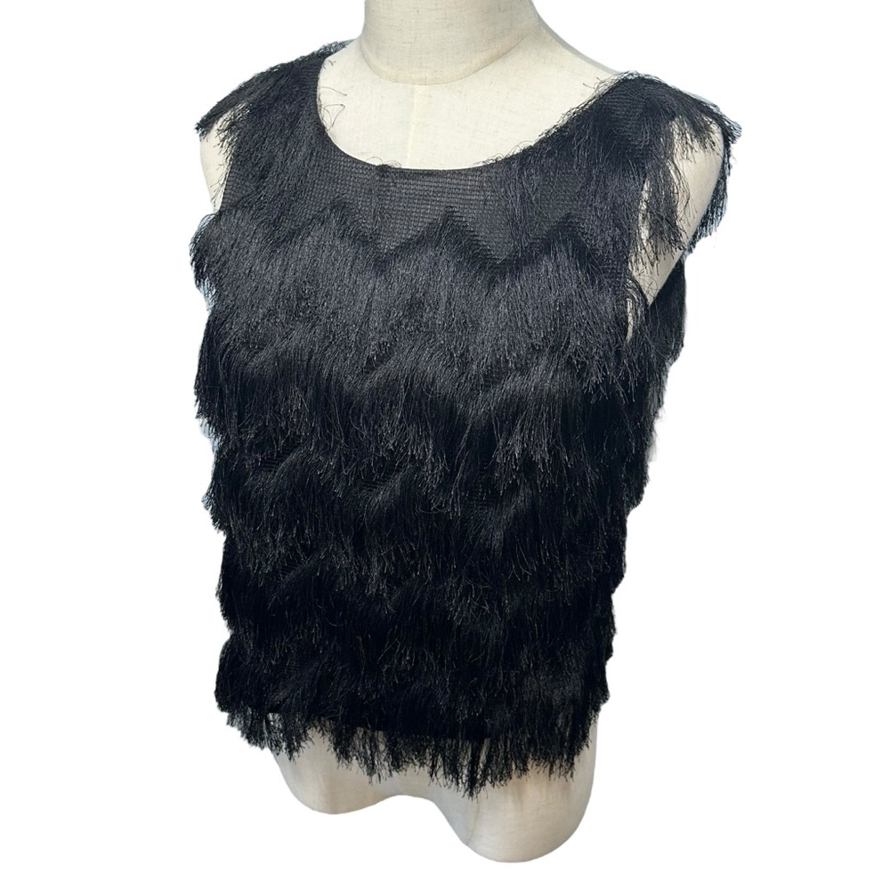 ZARA BASICS Women's Black Fringe Crewneck Pullover Tank‎ Top Cropped Sz S - Picture 11 of 11